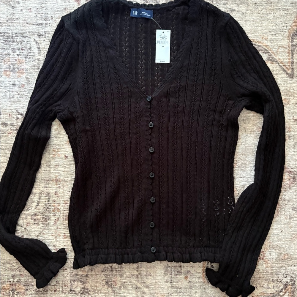 Pointelle Button-Up Sweater